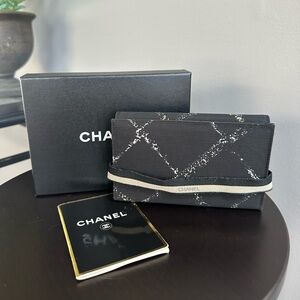 CHANEL Travel Line Tri-Fold Wallet. Black Nylon/Red with Box & Card - Authentic